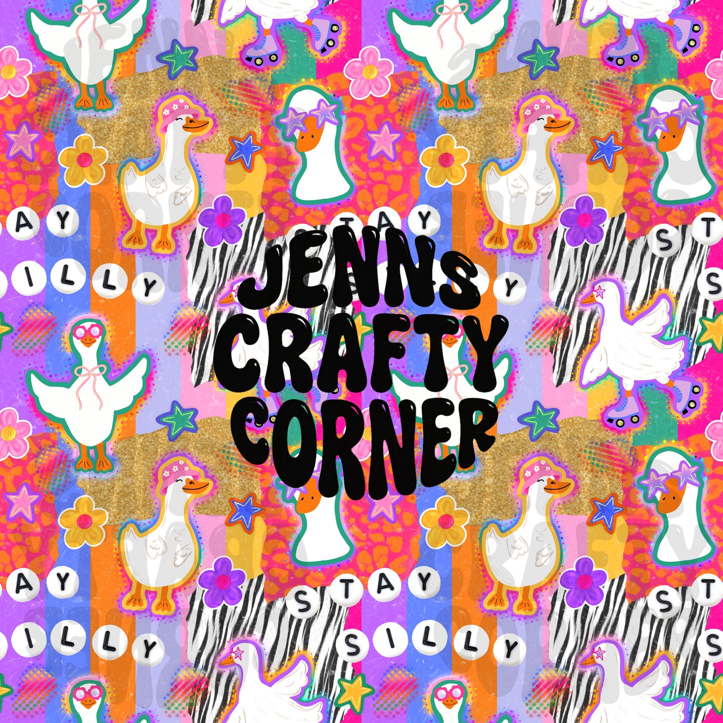 Colorful Silly Goose Scrapbook style Seamless Pattern