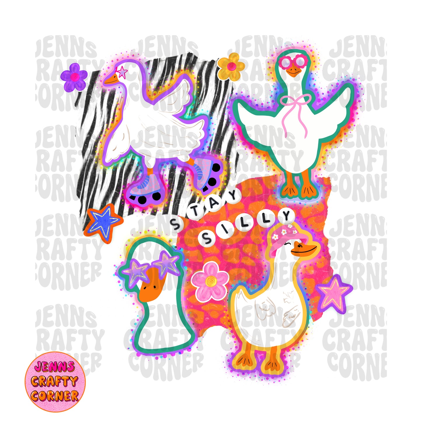Colorful Silly Goose Scrapbook style PNG