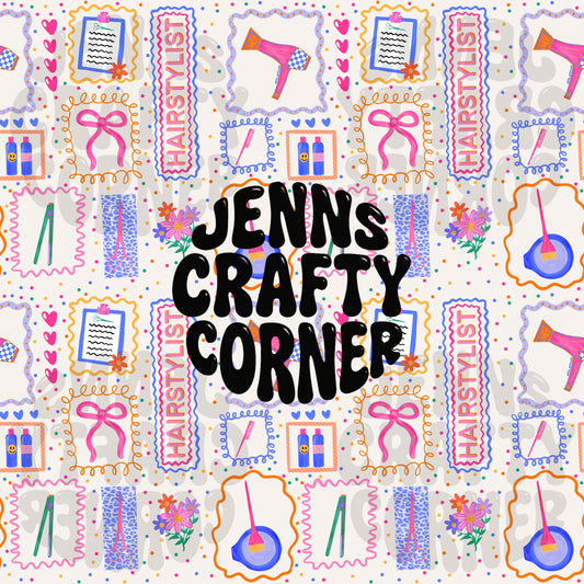 Colorful Doodle Hairstylist Seamless Pattern