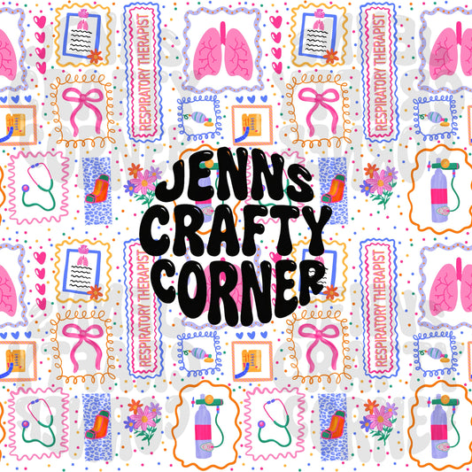Colorful Doodle Respiratory Therapist Seamless Pattern
