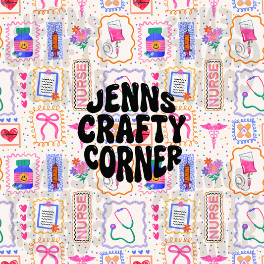 Colorful Doodle Nurse Seamless Pattern