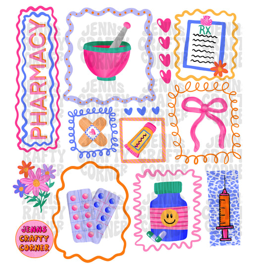 Colorful Doodle Pharmacy PNG