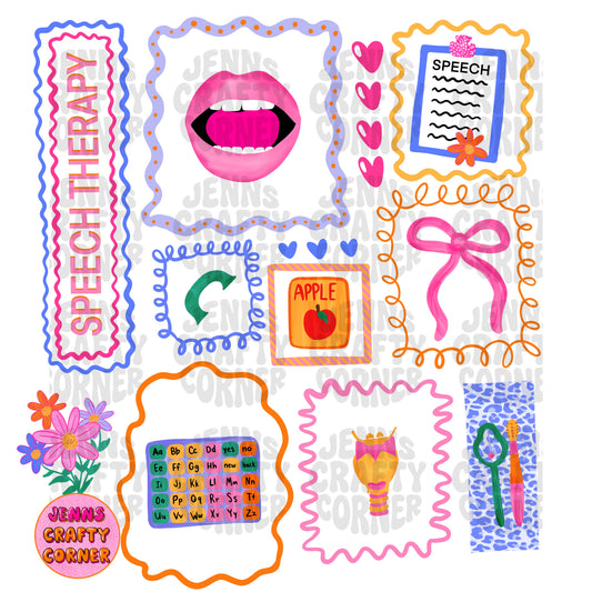 Colorful Doodle Speech Therapy PNG
