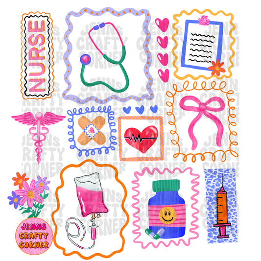 Colorful Doodle Nurse PNG