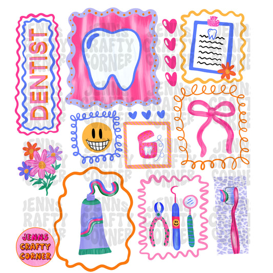 Colorful Doodle Dental Bundle PNG