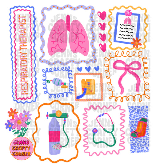 Colorful Doodle Respiratory Therapist PNG